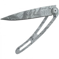 Couteau Deejo Tatoo Topographique lame 9.5cm lisse manche Inox mat - 1