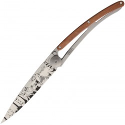 Couteau Deejo Tatoo Chasse lame 9.5cm lisse manche en bois de Corail - 1