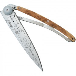 Couteau Deejo Tatoo Géométrique lame 7.6cm lisse manche en Genévrier - 1