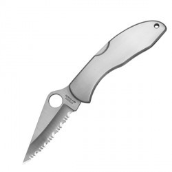 Couteau Spyderco Delica lame 7.3cm dentelée Satin manche Inox - C11S - 1