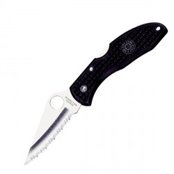 Couteau Spyderco Delica lame 7.3cm dentelée Satin manche FRN (Nylon renforcé) - C11SBK - 1